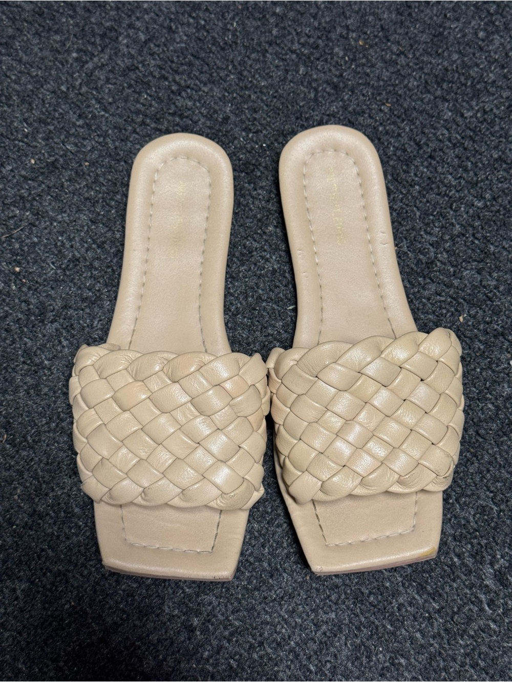 PrettyLittleThing Nude Leather Square Toe Chunky Basket Weave Mule Sandals